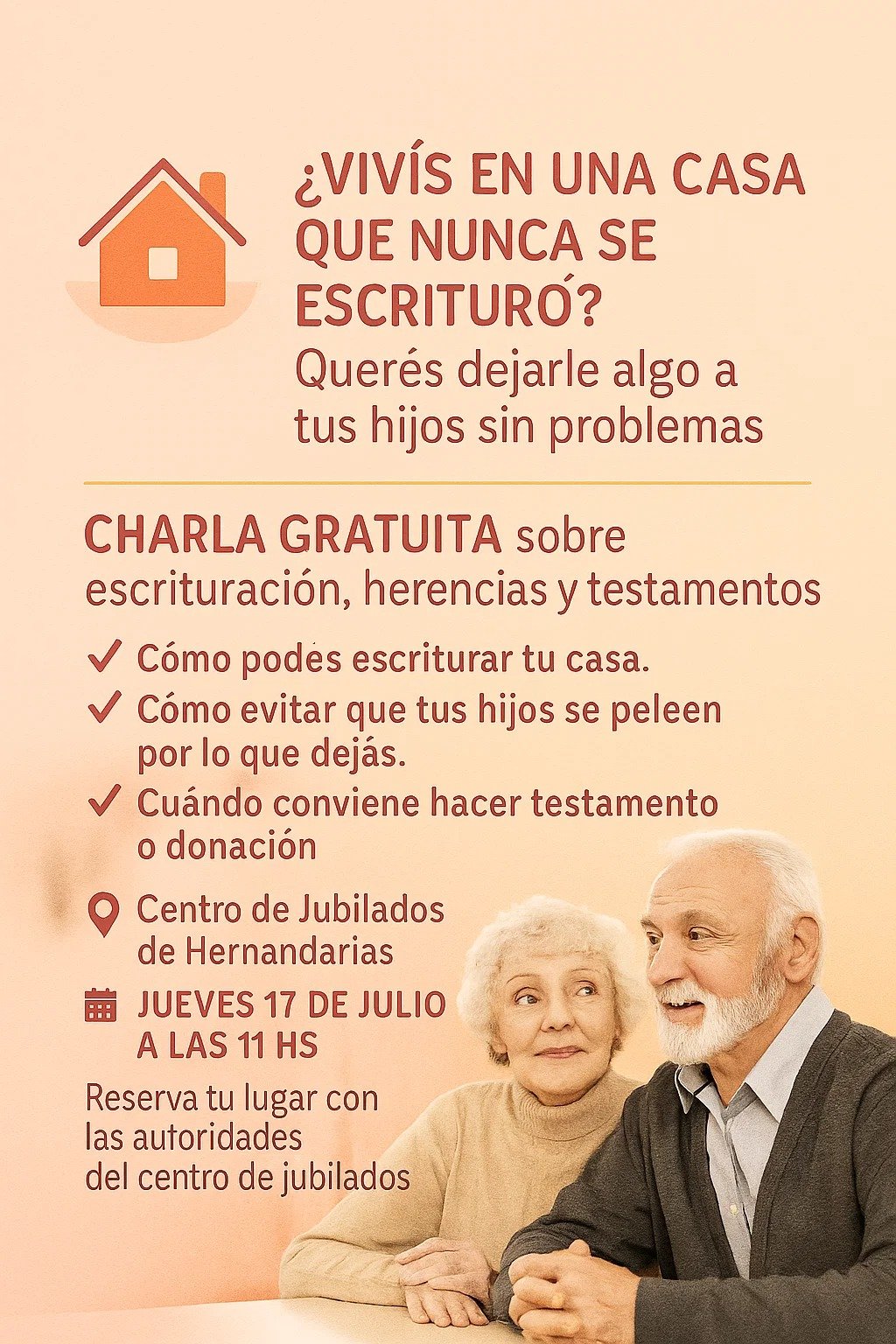 Charla gratuita sobre escrituración, herencias y testamentos
